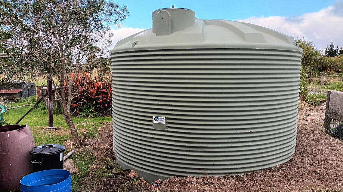 A Promax ENDURO water tank installed at a Te Hiku whānau property in the Far North as part of the Puna Wai Ora drought relief programme