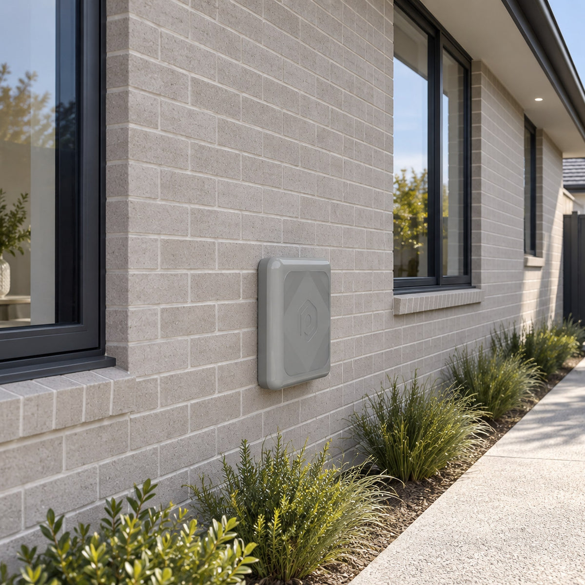 Water switch mounted on a brick house wall